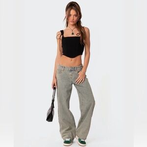 EDIKTED Magda Acid Wash Low Rise Baggy Jeans